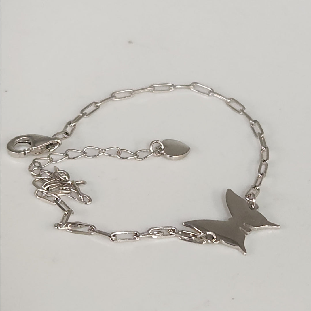 925 Sterling Silver Butterfly Charm Link Bracelet Adjustable Paperclip Chain 8"