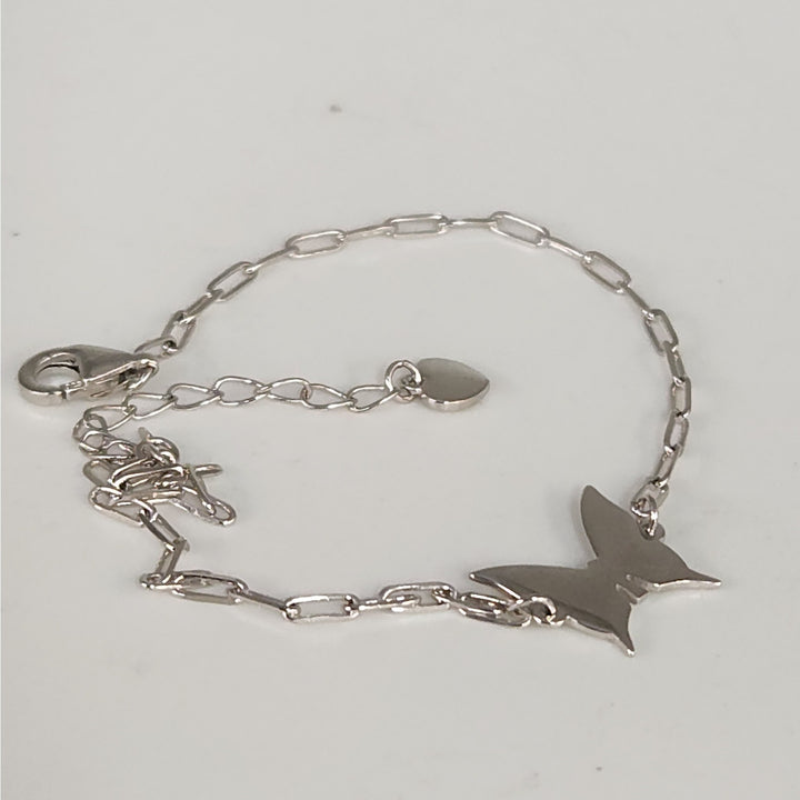 925 Sterling Silver Butterfly Charm Link Bracelet Adjustable Paperclip Chain 8"