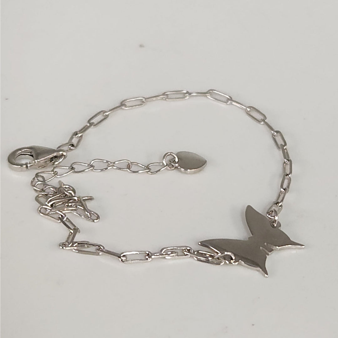 925 Sterling Silver Butterfly Charm Link Bracelet Adjustable Paperclip Chain 8"