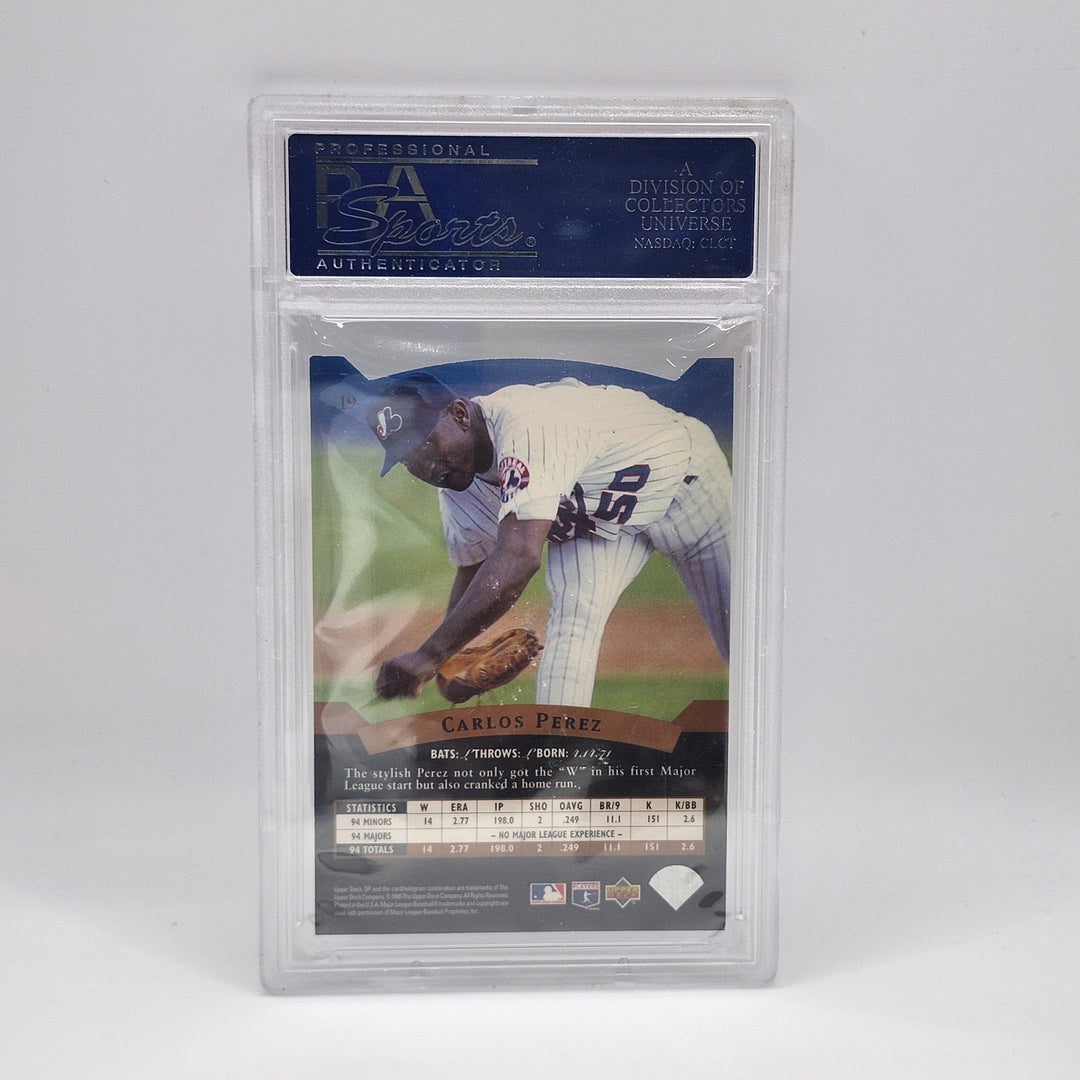 1995 Upper Deck SP Carlos Perez Die-Cut Silver Premier Prospects #19 PSA 8 NM-MT