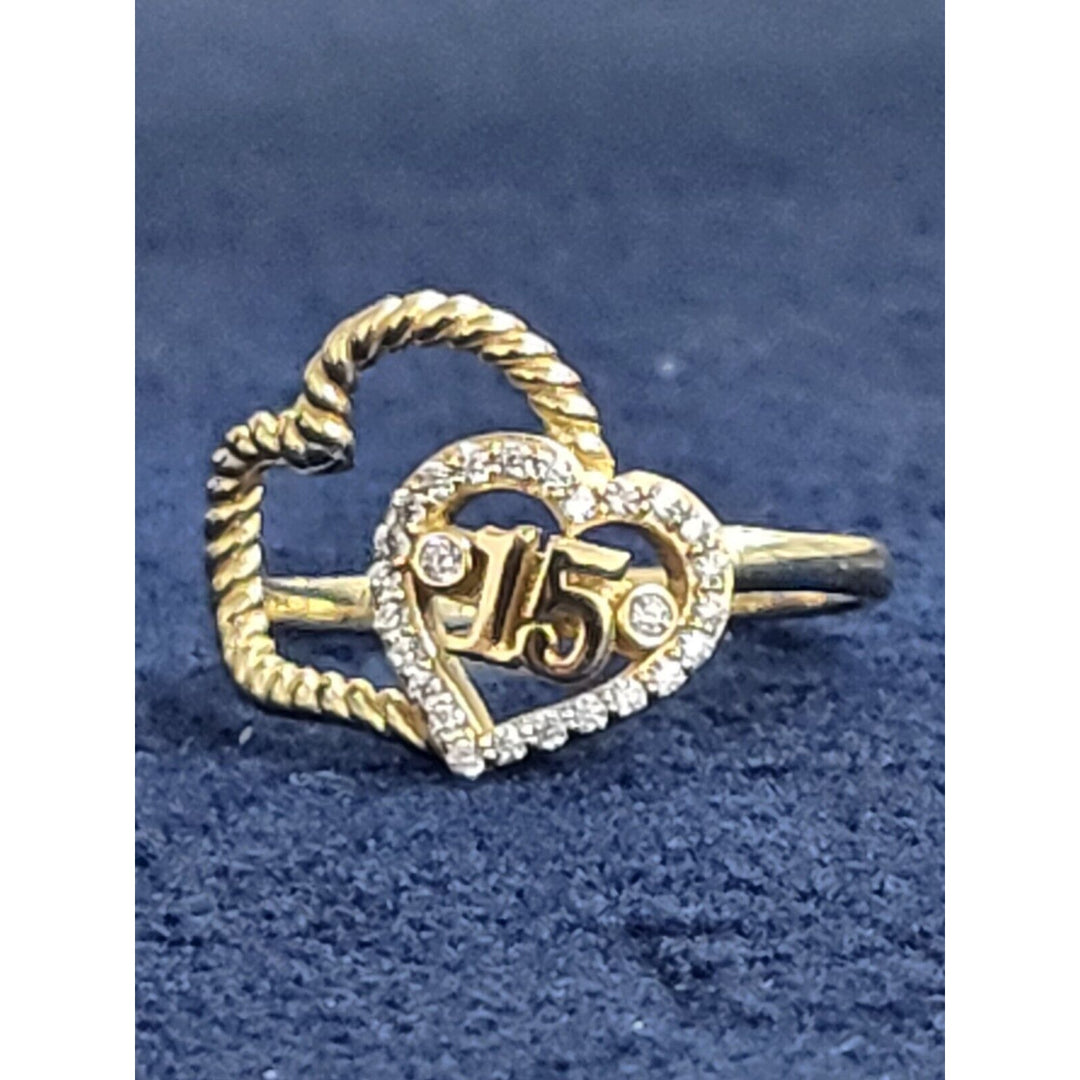 14k Gold Heart Quinceanera Ring, Sweet 15 Ring With 2.3g Of Gold