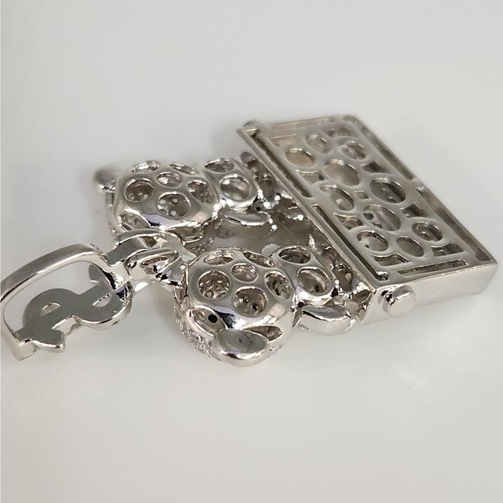 925 Sterling Silver Double Teddy Bear Pendant W/ CZ Accents And Dollar Sign Bail