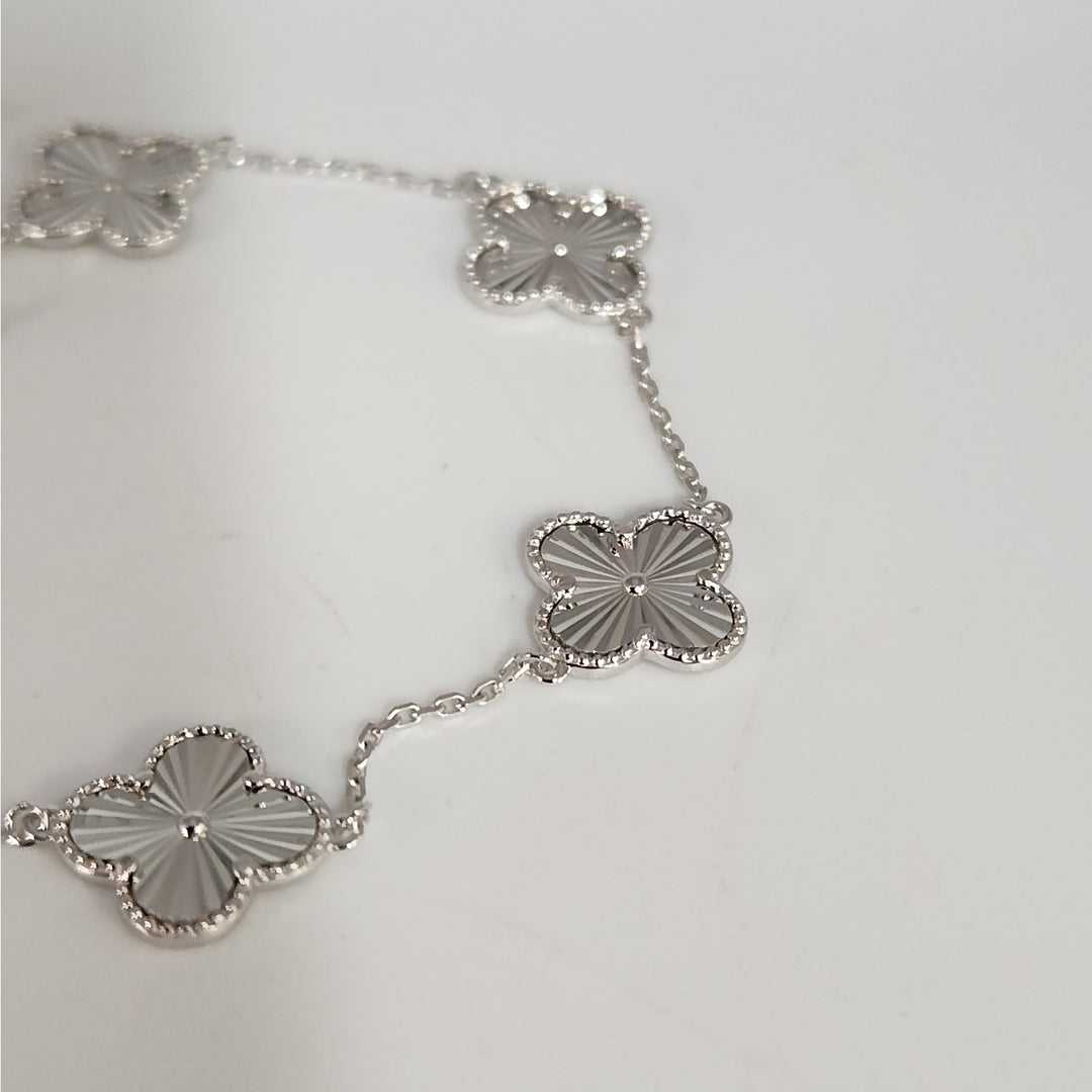 925 Sterling Silver Clover Flower Bracelet 7.5"