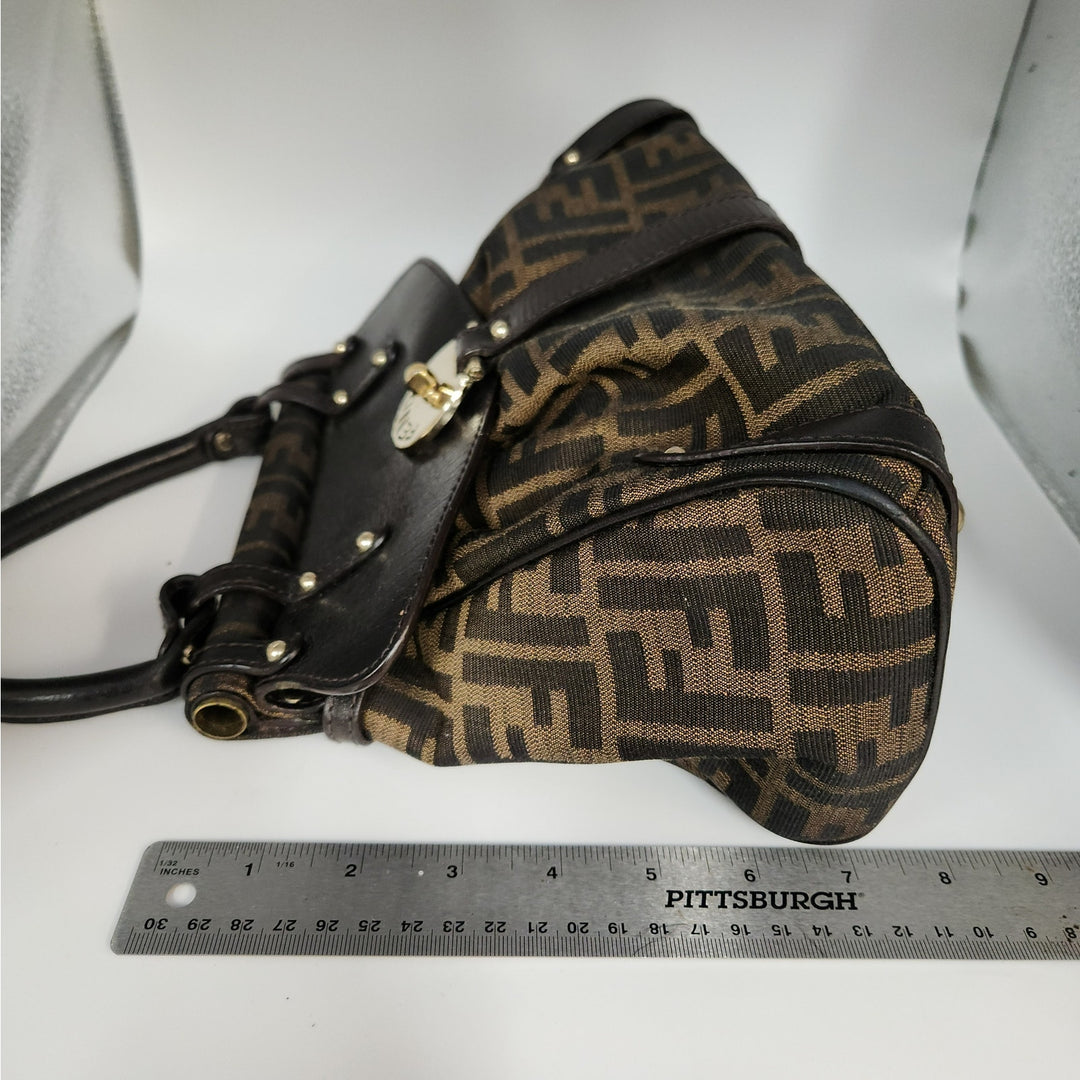 Vintage Fendi Zucca Monogram Top Handle HandBag With Gold Tone Turn Lock