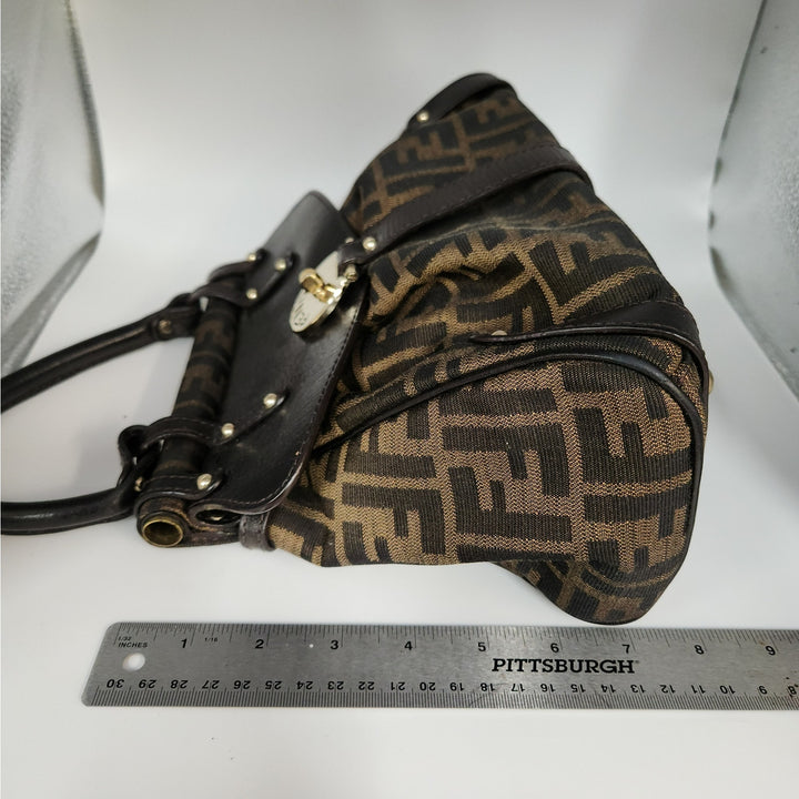Vintage Fendi Zucca Monogram Top Handle HandBag With Gold Tone Turn Lock