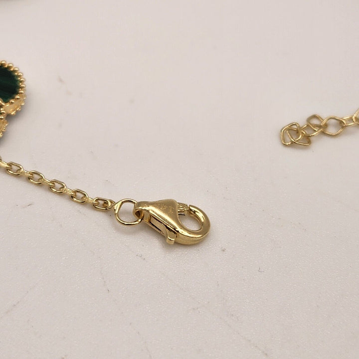 Fashion 14k Yellow Gold Green Flowers Bracelet 7.5"