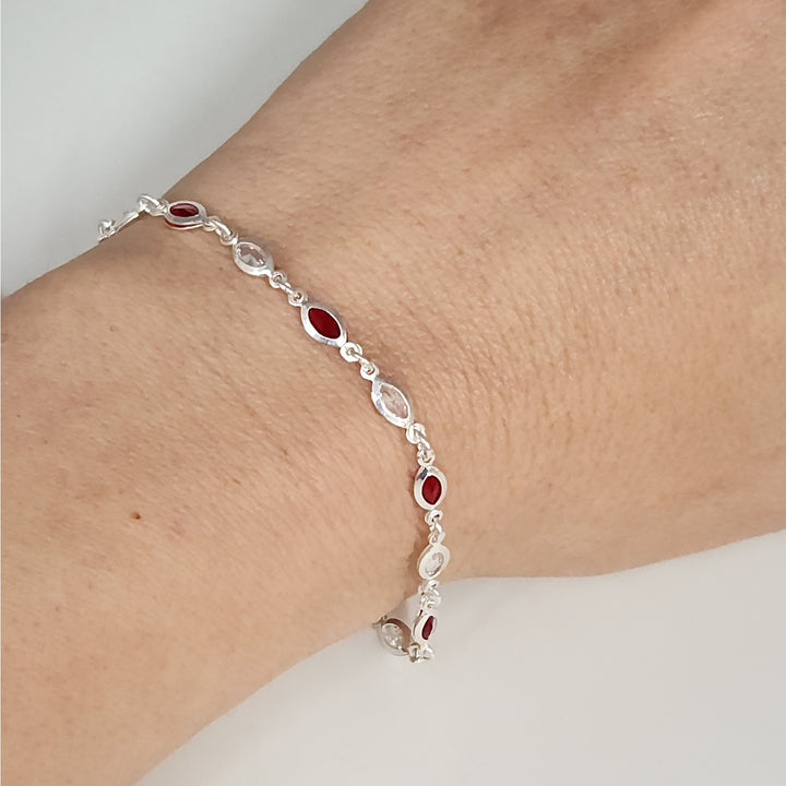 925 Sterling Silver Marquise Lab Created Garnet Women's bracelet 7.2"