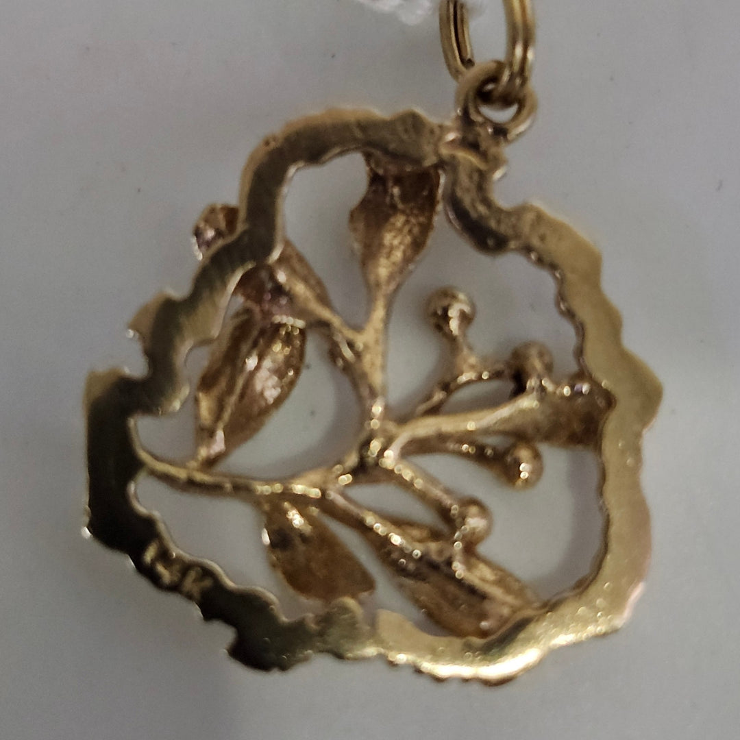Vintage 14K Yellow Gold Mistletoe Branch Openwork Pendant Charm (5g)