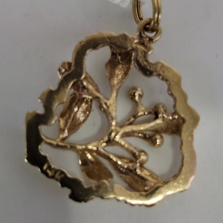 Vintage 14K Yellow Gold Mistletoe Branch Openwork Pendant Charm (5g)