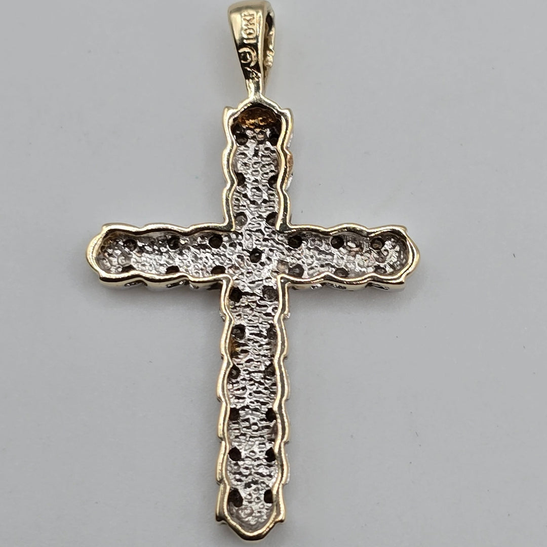 10K Yellow & White Gold Diamond Cross Pendant 2.2 Grams