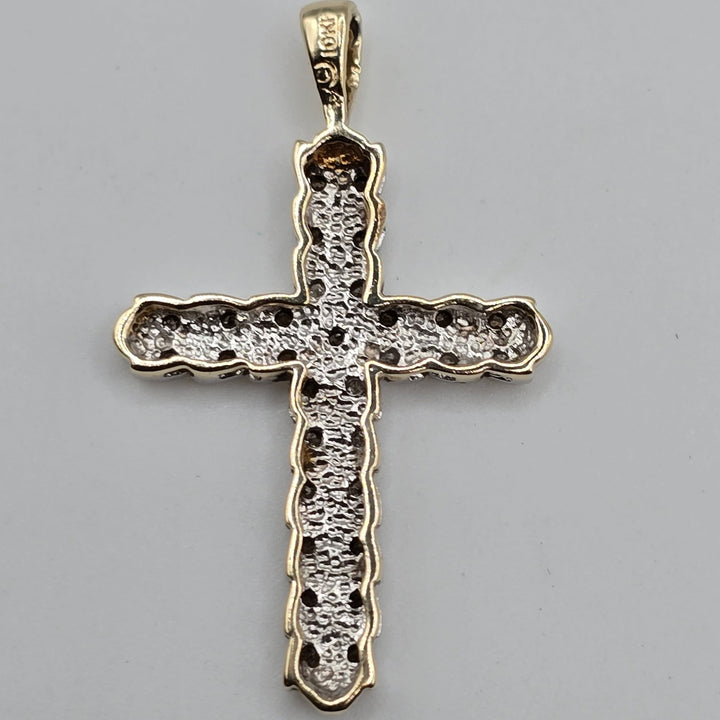 10K Yellow & White Gold Diamond Cross Pendant 2.2 Grams