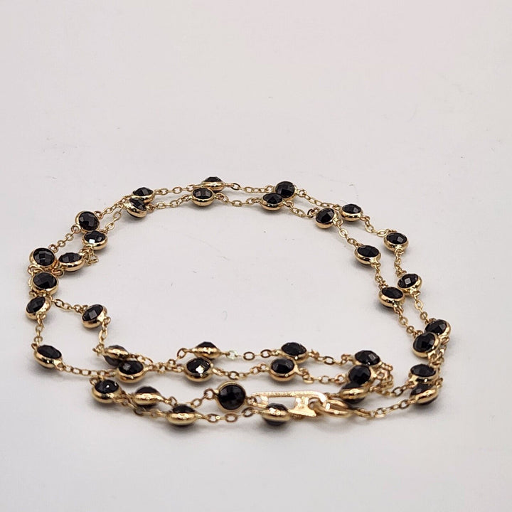 Stunning 14k Yellow Gold With Black Diamond Stones Chain Necklace 18"
