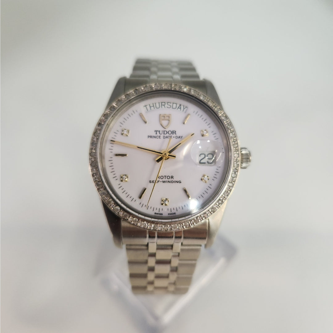 Tudor Prince Date+Day 94613 Automatic Diamond Dial aftermarket Bezel & Bracelet