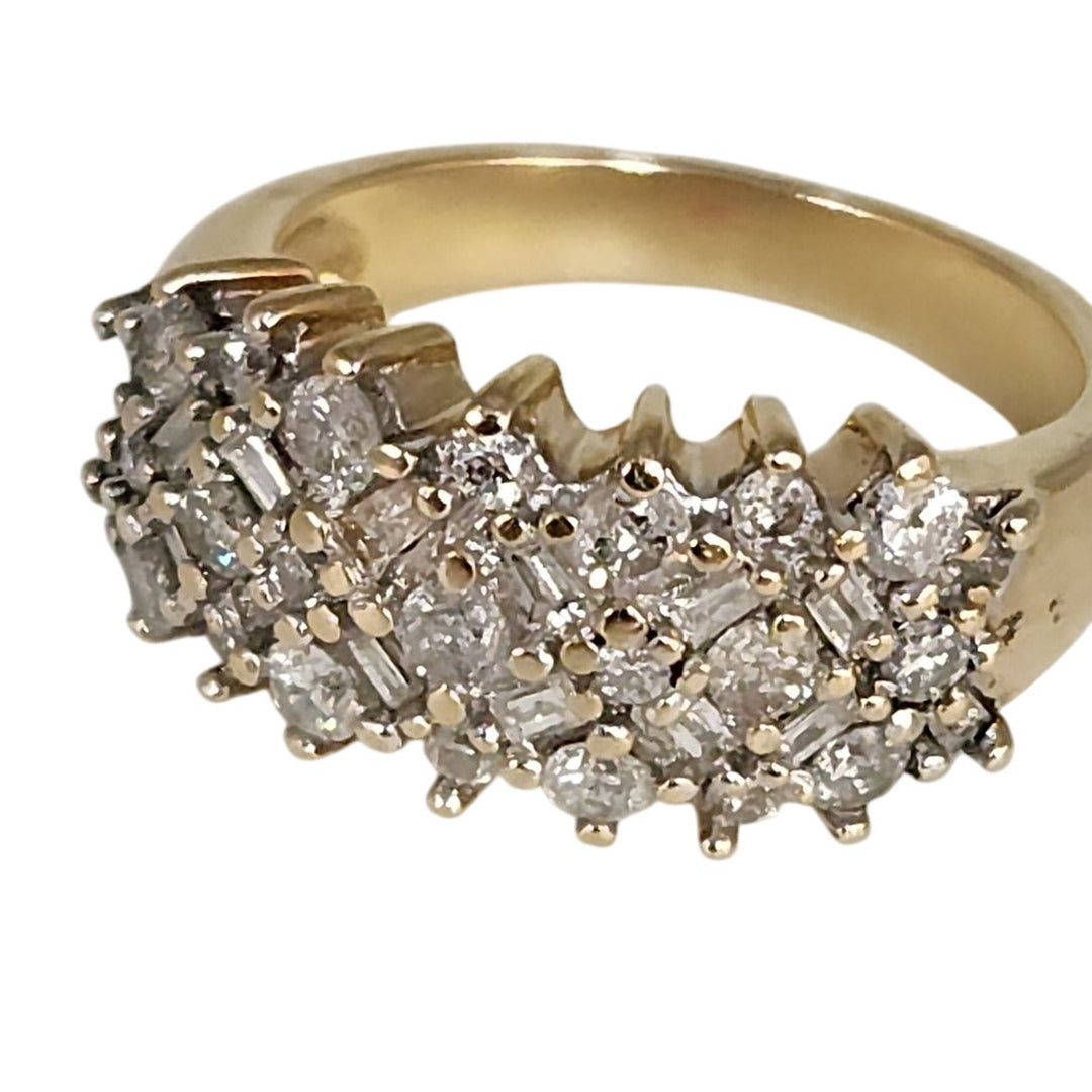 14k Yellow Gold Multi Shape Diamond Statement Ring Size 6.75