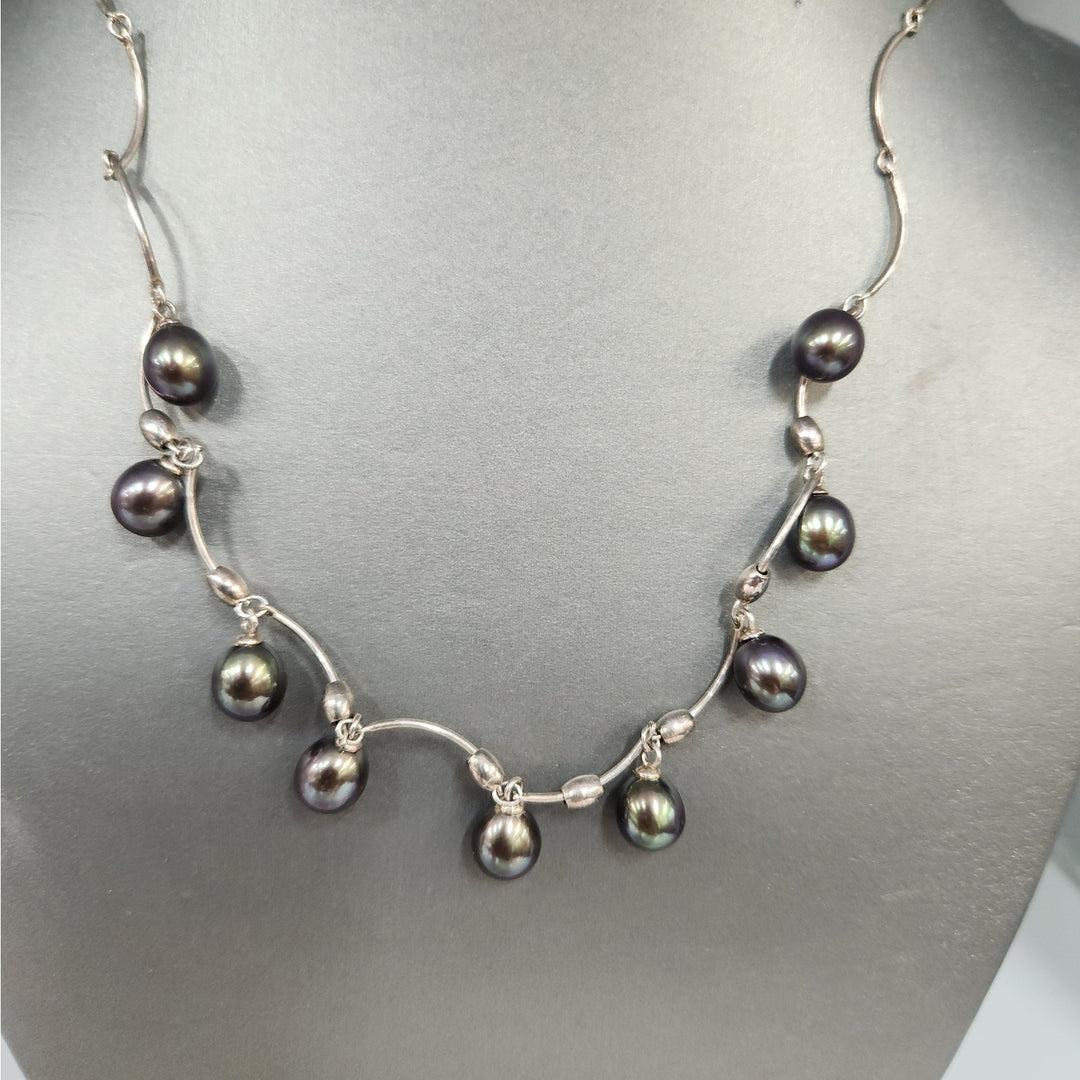925 Sterling Silver Dyed Freshwater Pearl Drop Necklace 18"