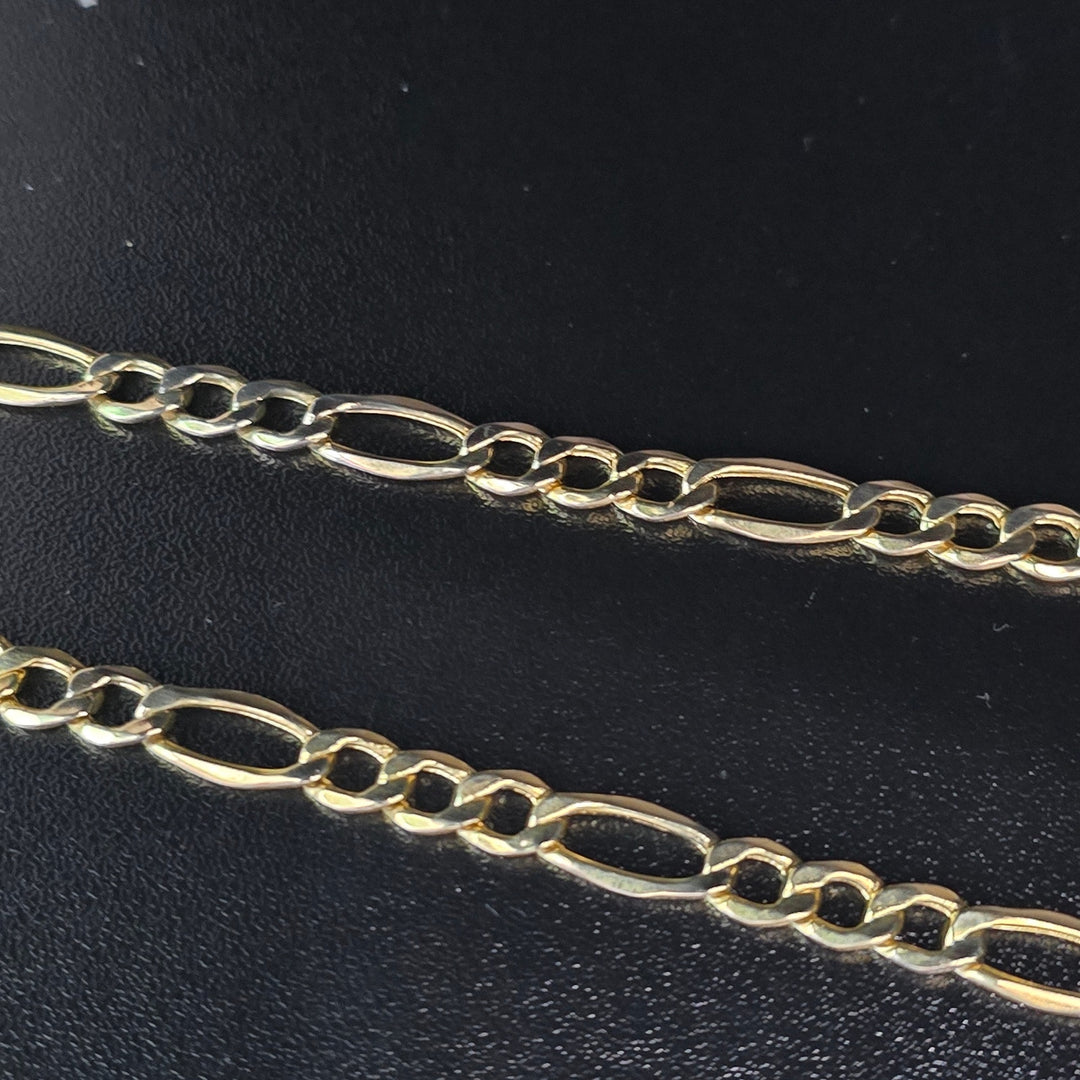 14K Yellow Gold Figaro Chain Necklace 26 Inch 16.2 Grams Lobster Clasp Italy