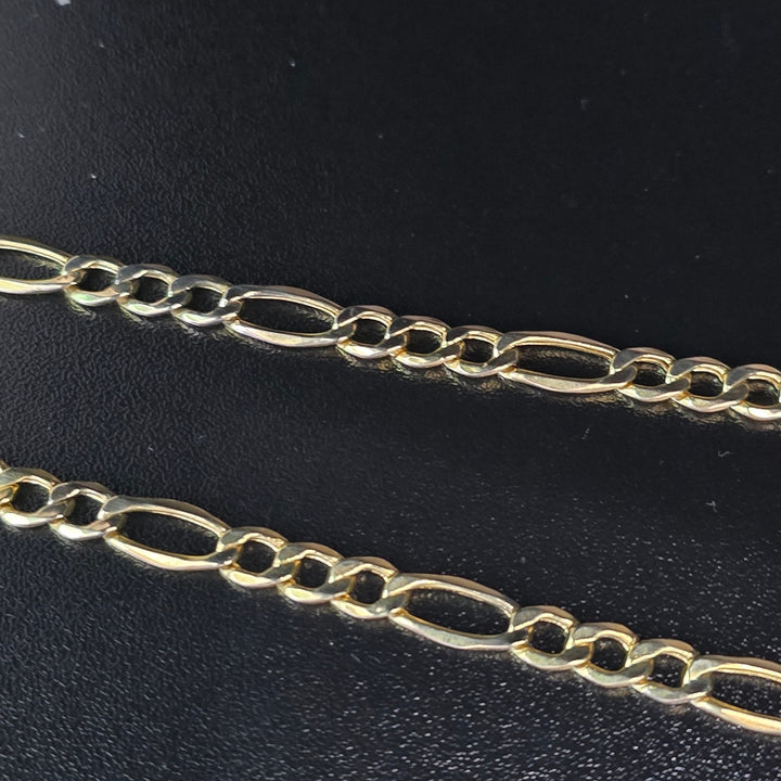 14K Yellow Gold Figaro Chain Necklace 26 Inch 16.2 Grams Lobster Clasp Italy
