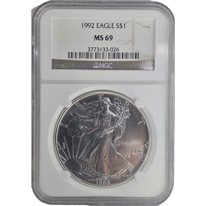 1992 American Silver Eagle, 1 Oz Fine .999 Silver USA Uncirculated $1 NGC MS69