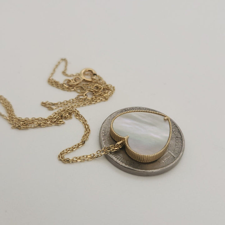 14k Yellow Gold Mother Of Pearl Heart Pendant Necklace 18"