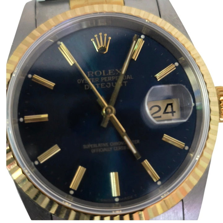 Rolex Datejust 16233 36mm Two-Tone Watch with Aftermarket Blue Dial