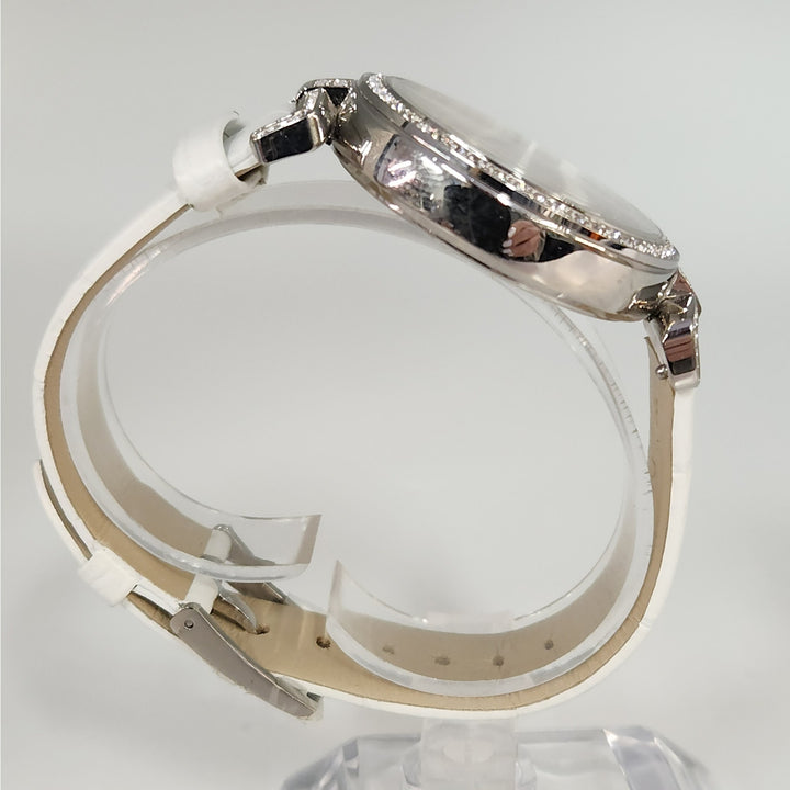 Swarovski Crystal Chronograph Stainless Steel White Leather Strap Watch