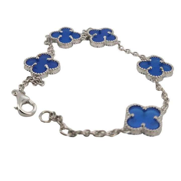 925 Sterling Silver Blue Flowers Bracelet 7.5"