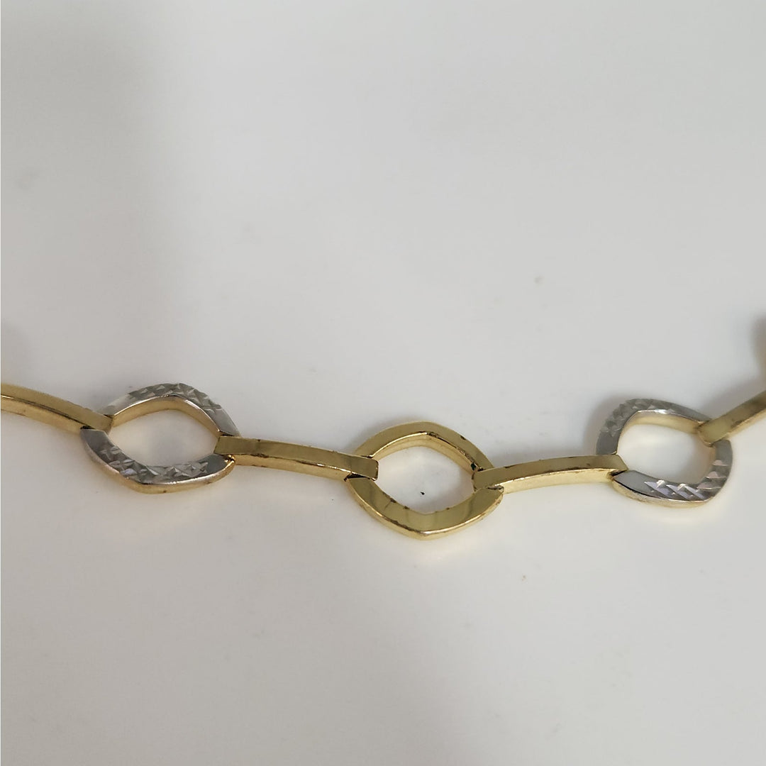 925 Sterling Silver Two Tone Gold & Silver Geometric Link Necklace 17"