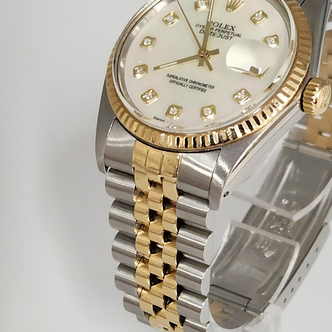 36MM Rolex Date Just Two Tones 18k Yellow Gold Stainless Steel Watch Ref 16013