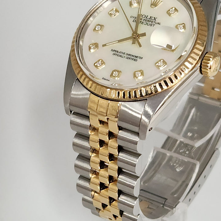 36MM Rolex Date Just Two Tones 18k Yellow Gold Stainless Steel Watch Ref 16013