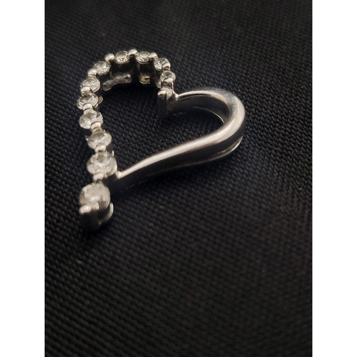 10k White Gold Half Diamond Open Heart Pendant