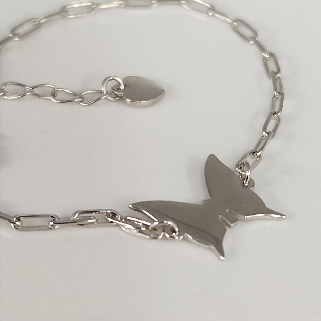 925 Sterling Silver Butterfly Charm Link Bracelet Adjustable Paperclip Chain 8"
