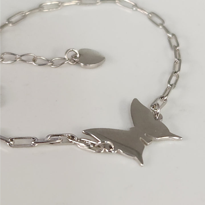 925 Sterling Silver Butterfly Charm Link Bracelet Adjustable Paperclip Chain 8"