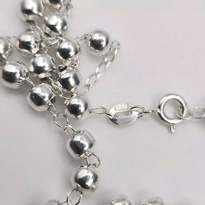 925 Sterling Silver Rosary 5MM Necklace 24"B