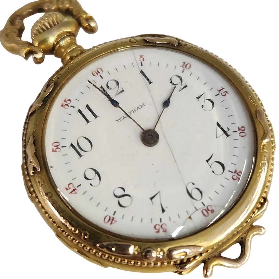 Antique  c.1901 Waltham 14k Solid Gold Diamond Manual Wind Pocket Watch