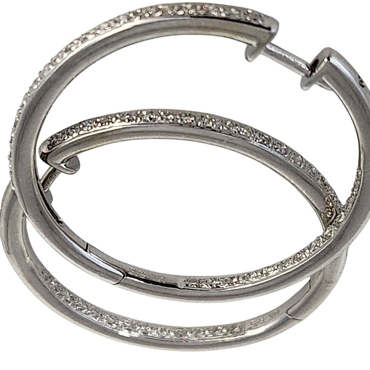 14k White Gold Elegant Double Side Diamond Hoop Earrings