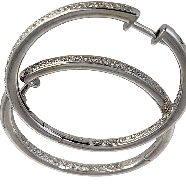 14k White Gold Elegant Double Side Diamond Hoop Earrings