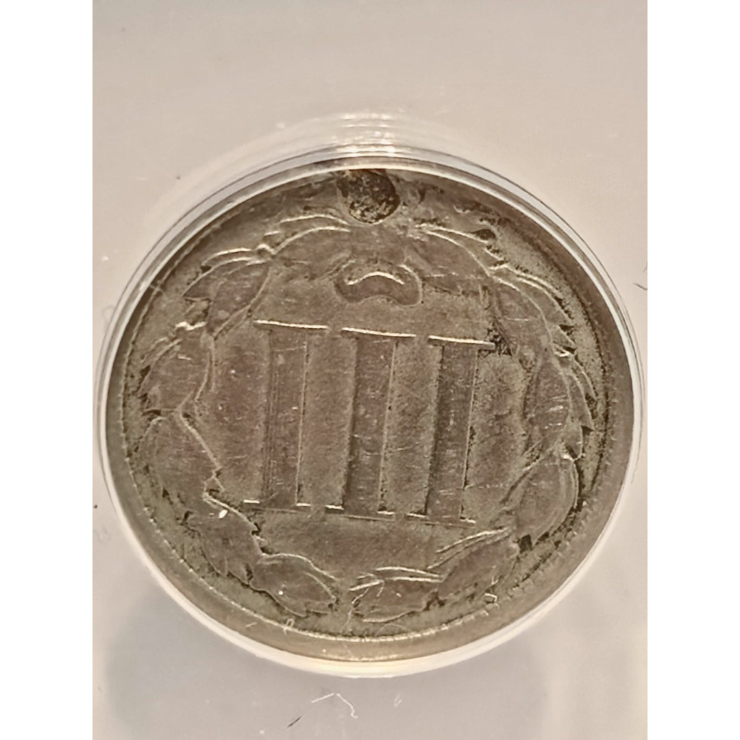 1865 CN3C Three Cent Nickel Three-Cent Piece ANACS VG 8 Details Plugged, Cleaned