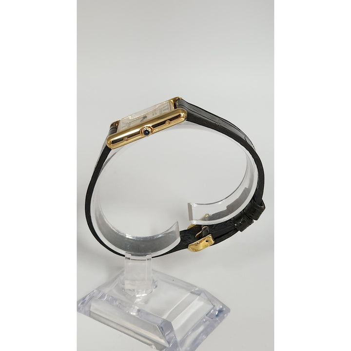 Cartier Quartz Tank Yellow Dial Buckle Leather Band (681006/02905)