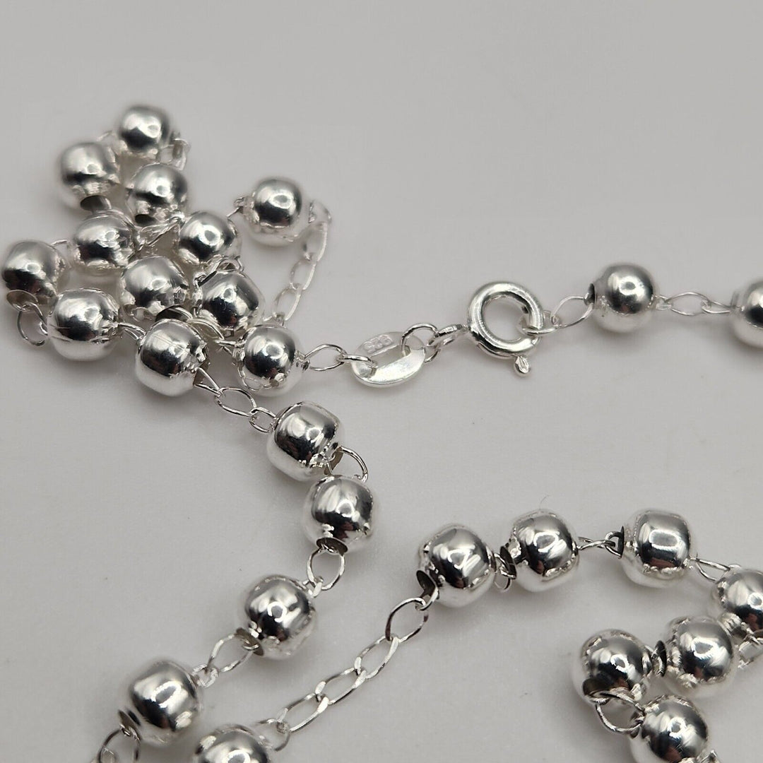 925 Sterling Silver Rosary 5MM Necklace 24"B