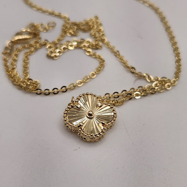 Fancy 14k Yellow Gold All Gold Flower Pendant Necklace 18"