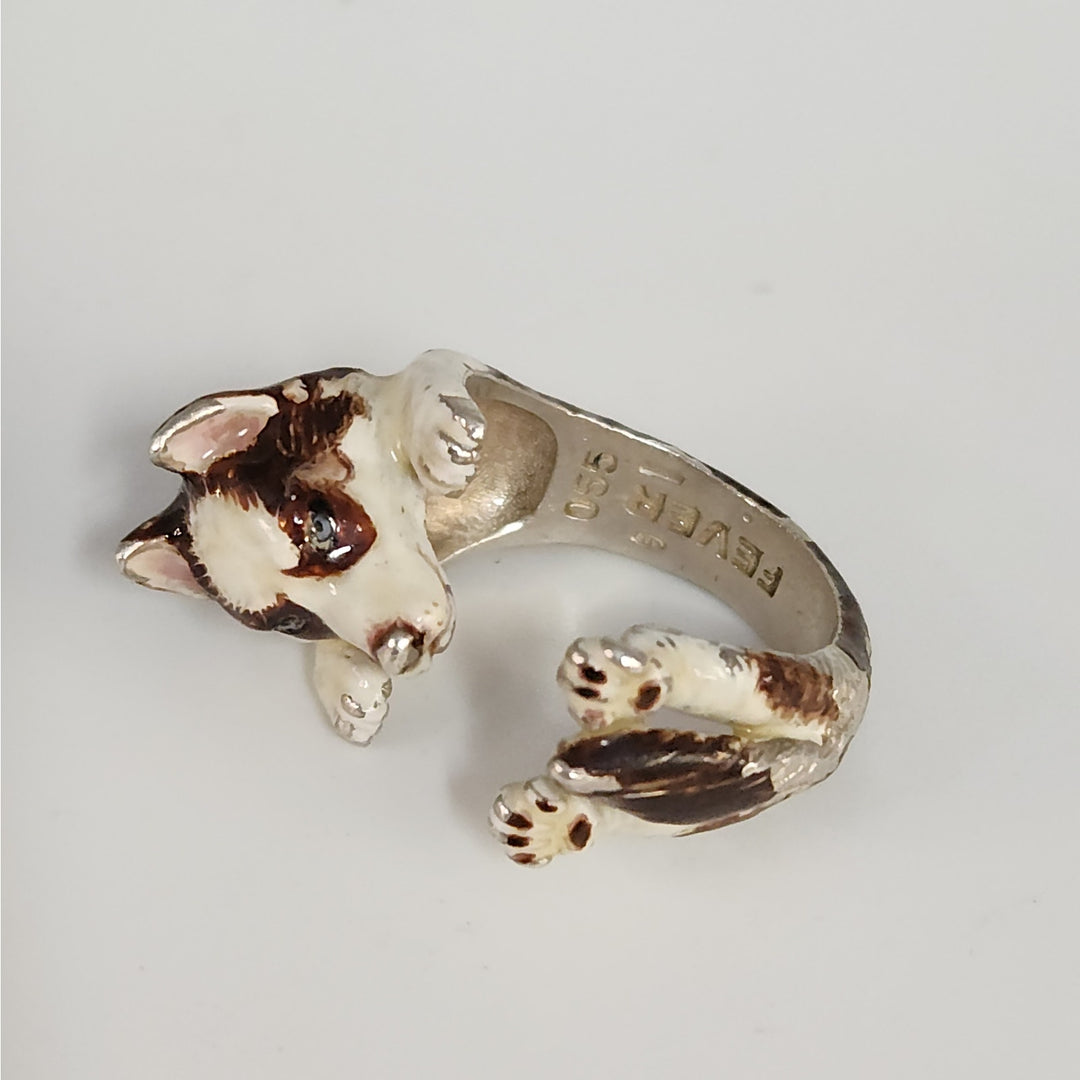 Dog  FEVER 925 Sterling Silver Enamel Dog Hug Wrap Ring