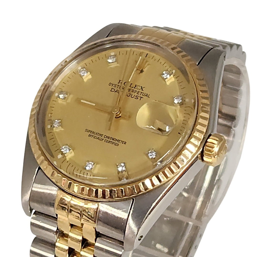 Rolex Datejust 36MM Two Tone 18k Yellow Gold & SS Bracelet Diamond Dial Watch