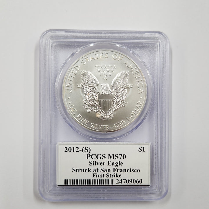 2012-S American Silver Eagle First Strike San Francisco John Mercanti PCGS MS70