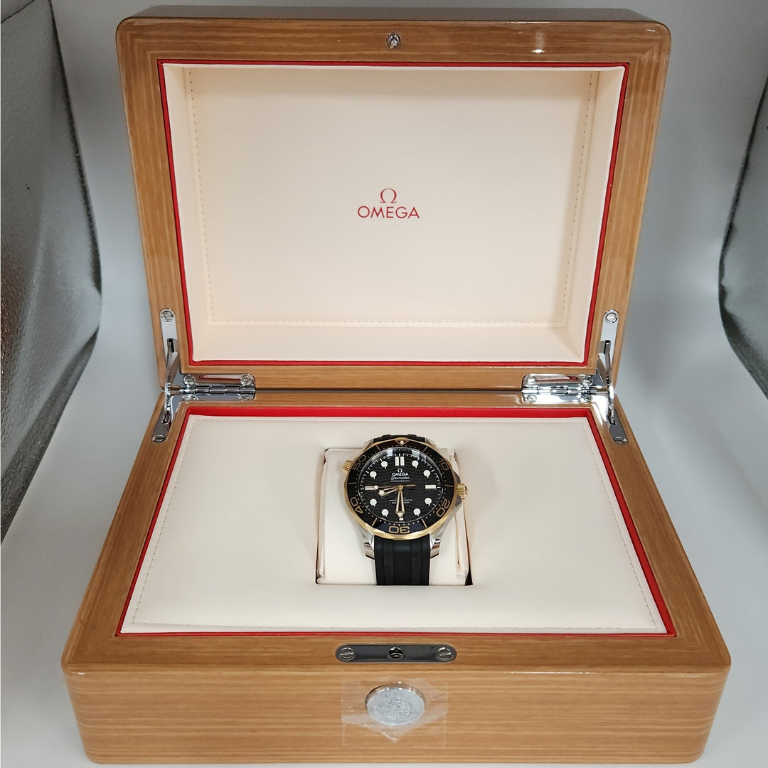 Omega Seamaster Diver 300M 42mm Sedna 18k Gold & Steel Ceramic Dial Box & Papers
