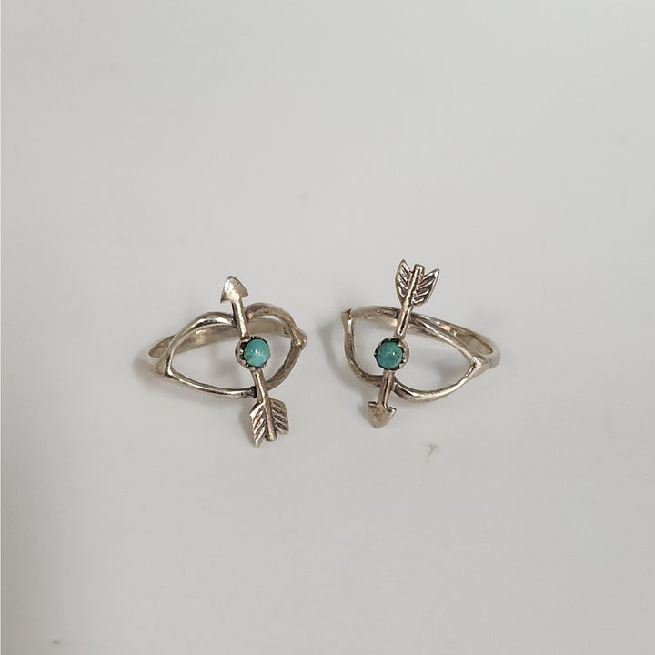 Matching Sterling Silver Arrow  Ring Set With Natural Turquoise Accents Size 6.75