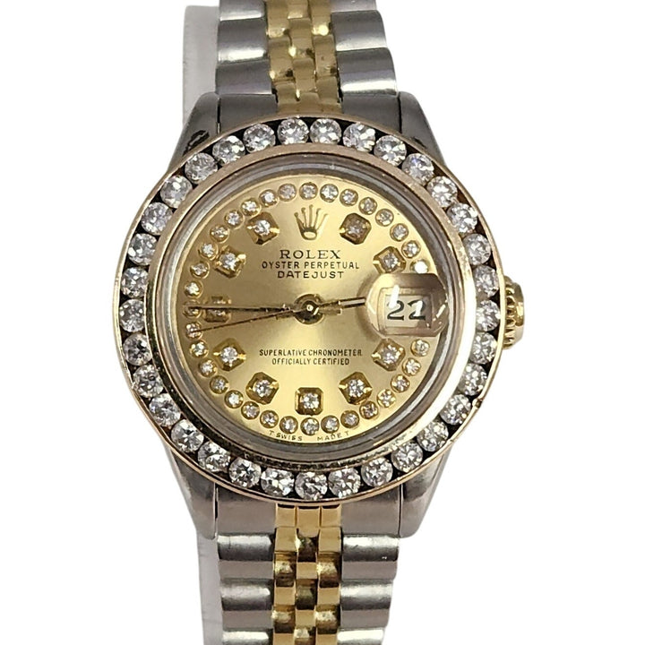 Rolex Lady Datejust 26mm Ref 69173 Two-Tone 18 k Gold Steel Diamond Dial & Bezel
