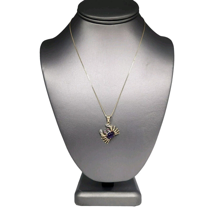 10k Cool Yellow - White Gold Colored Crab Pendant Necklace 18"