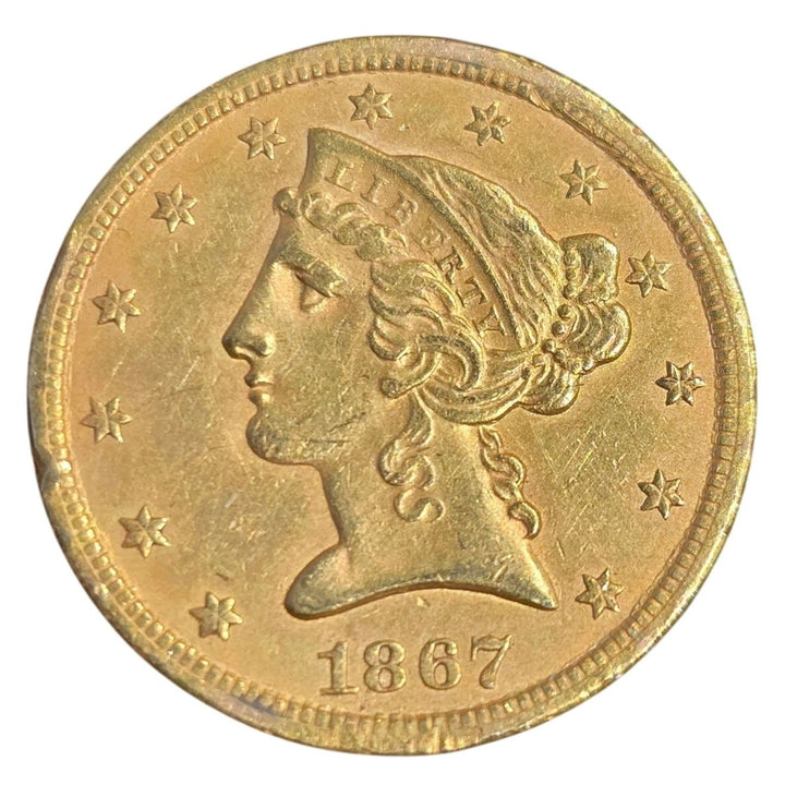 1867-S $5 Liberty Head Half Eagle Gold Coin, San Francisco Mint