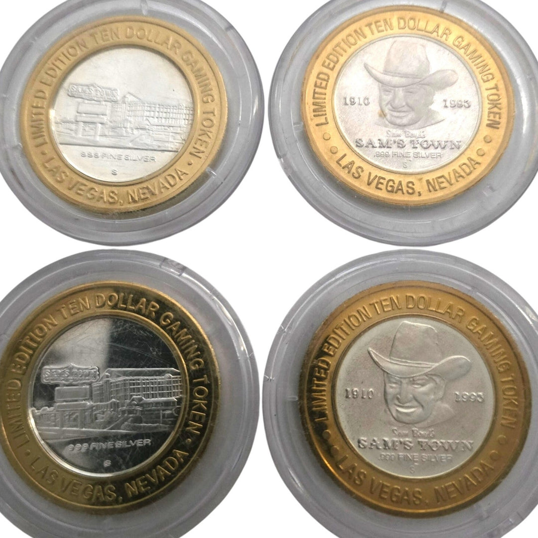 Lot of 4 Sam’s Town Las Vegas $10 Gaming Tokens .999 Silver Centers Vintage