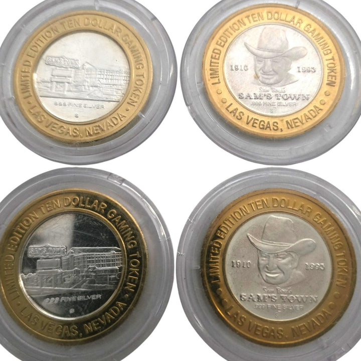 Lot of 4 Sam’s Town Las Vegas $10 Gaming Tokens .999 Silver Centers Vintage